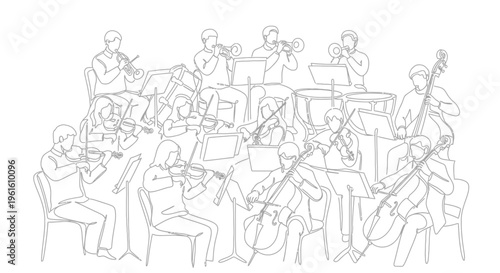 Orchestra Ensemble Playing Music - Sketch Style Drawing