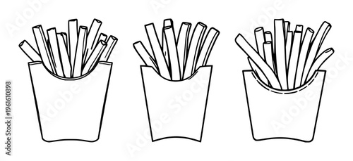 French fries set with simple line art icon of golden crisp sticks featuring fry, potato, snack with cuisine and fast food