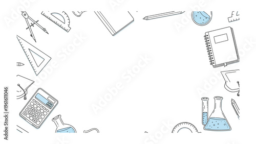 Educational Frame with School Supplies: An engaging frame adorned with a collection of academic essentials, perfect for educational content or themes.