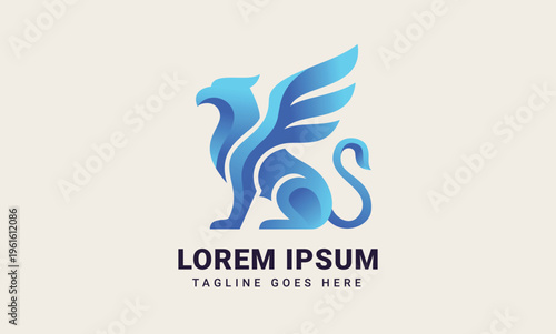 Photos Elegant blue winged griffin mascot logo design with modern gradients and geometr