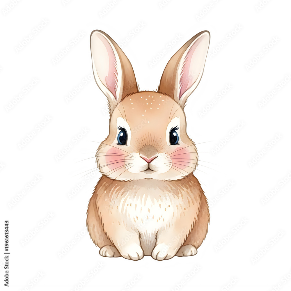Fototapeta premium A cute brown bunny with white spots on its forehead isolated on white background