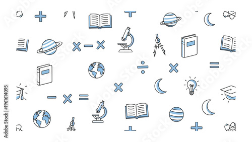 Illustrated Science: A creative array of science icons, books, and mathematical symbols come to life, offering a glimpse into the fascinating world of education and discovery.
