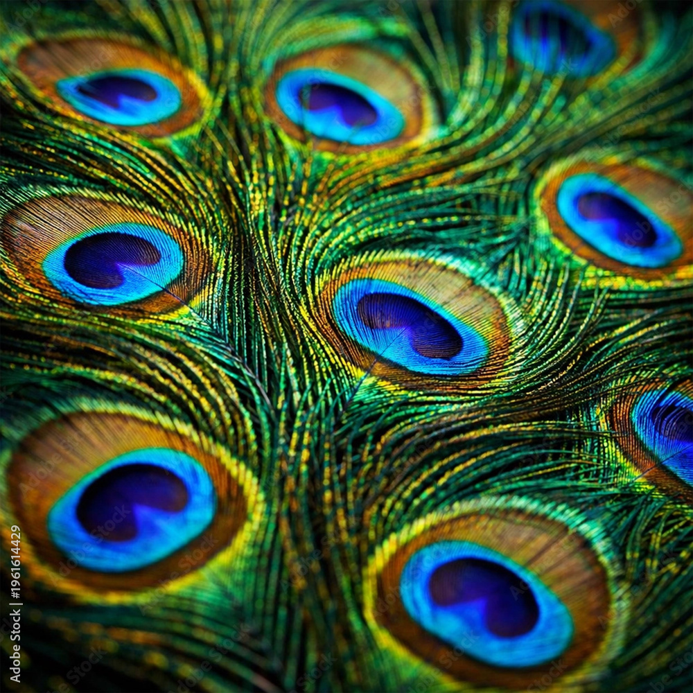 Obraz premium Regal Blue Peacock Displays Stunning Crown Crest Against Lush Green Forest.