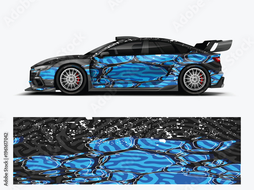 Abstract Blue Black Racing Car Wrap Sport Livery Design