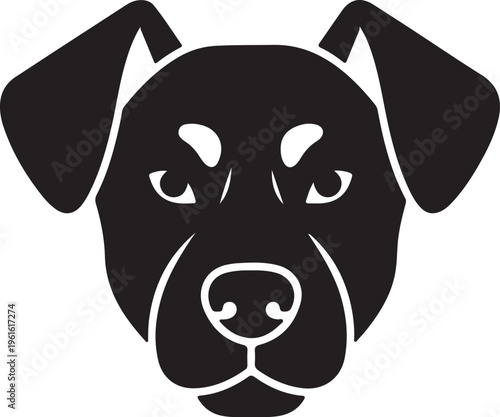 Cute stylized silhouette illustration of a dog head with floppy ears and expressive eyes for use in logos branding and graphic design projects