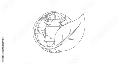 Eco-friendly Globe Icon: Earth with Leaf - Sustainable Planet Concept