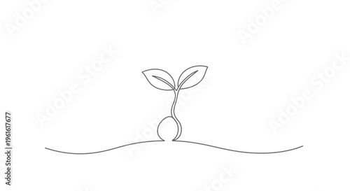 Single Line Drawing of Sprouting Seedling