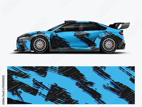 Sport Car Blue Black Racing Livery Wrap Design