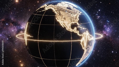 Glowing orbiting earth with illuminated continents against a starry cosmos