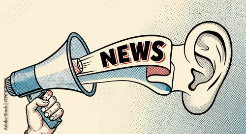 A hand holding megaphone with news.