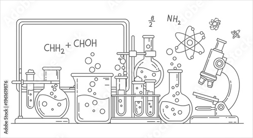 chemistry lab equipment, science illustration