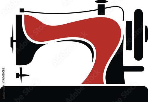 Simple illustration of a modern industrial sewing machine with red and black parts