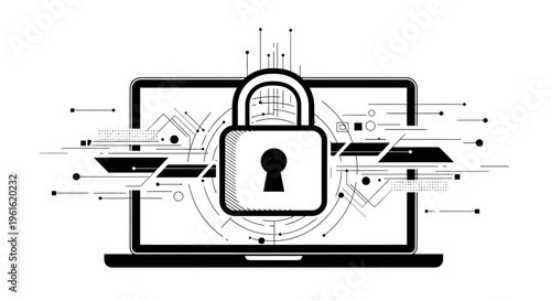 cyber security concept with laptop and lock