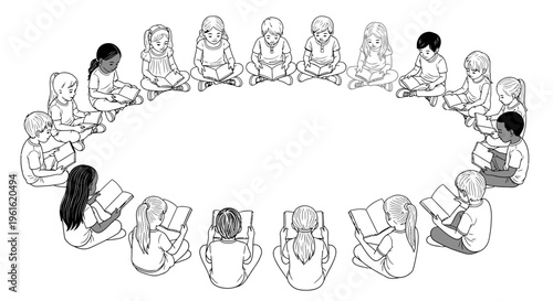 diverse kids reading books in circle