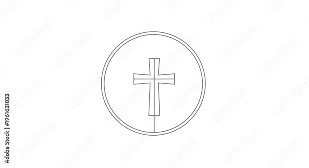 Fototapeta premium Christian Cross Icon Inside Circle - Religious Symbol Outline