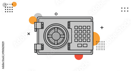 Security and asset protection concept featuring a metallic safe box with an electronic keypad and combination dial for banking and savings.