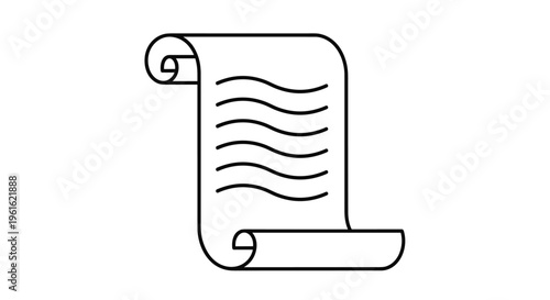 Vintage scroll or rolled parchment paper document illustration in a simple black outline style for historical or legal certificate concepts.