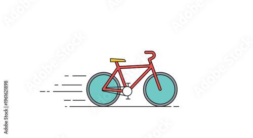 High speed red bicycle illustration with dynamic motion lines representing rapid transport and active athletic lifestyle on white background.