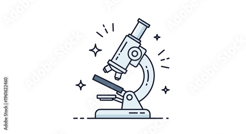Close-up vector illustration of laboratory microscope equipment used for scientific research and medical analysis.
