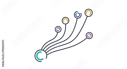 Colorful abstract representation of data nodes connecting to a central point symbolizing networking and connectivity.