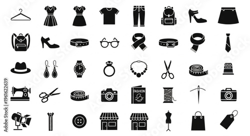 Collection of Fashion and Accessory Icons - A Comprehensive Set for Design Projects.