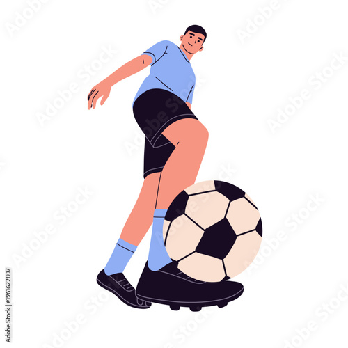 Flat vector of athletes playing sports football. dynamic poses, balls, and equipment in a modern minimal style. Perfect for sports apps, fitness content, educational materials, and active lifestyle 