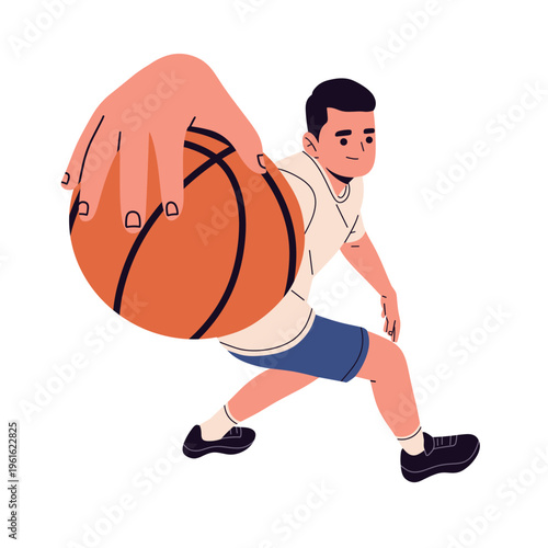 Flat vector of athletes playing sports basket bal. dynamic poses, balls, and equipment in a modern minimal style. Perfect for sports apps, fitness content, educational materials, and active lifestyle 