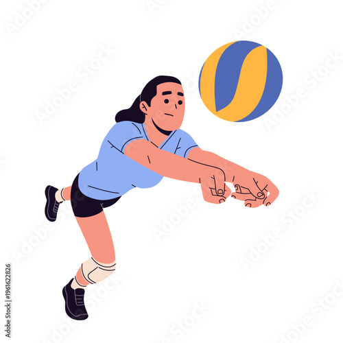 Flat vector of athletes playing sports volleyball. dynamic poses, balls, and equipment in a modern minimal style. Perfect for sports apps, fitness content, educational materials, and active lifestyle 