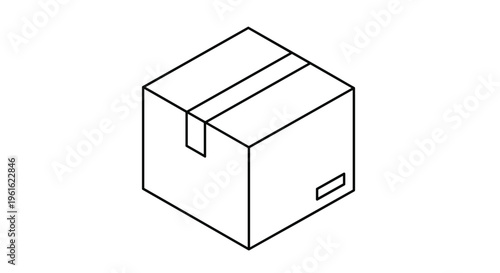 Simple isometric line drawing of a closed cardboard box package ready for shipping or storage purposes.