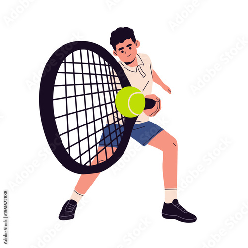 Flat vector of athletes playing sports tennis. dynamic poses, balls, and equipment in a modern minimal style. Perfect for sports apps, fitness content, educational materials, and active lifestyle 