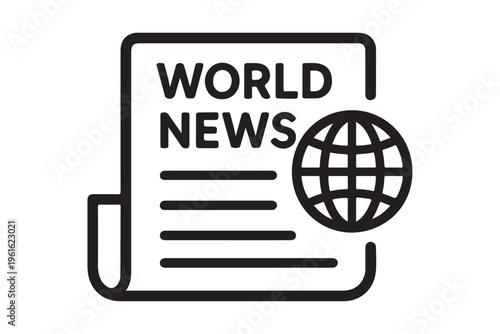 World news icon with globe and newspaper outline vector.