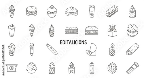 Collection of Hand-Drawn Fast Food Icons - Burgers, Fries, and More.