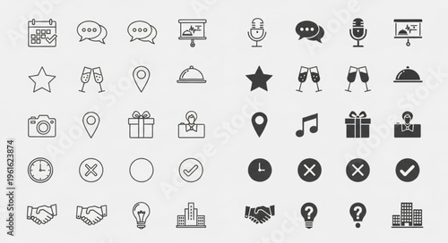 Collection of Hand-Drawn Business and Event Icons.