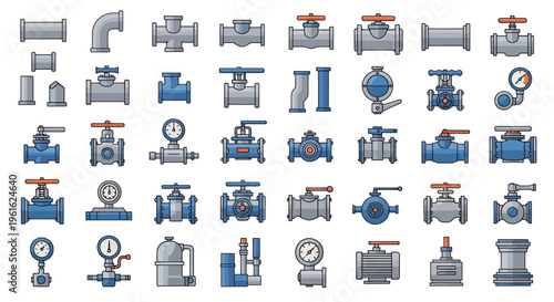 Plumbing Pipe Fittings and Valves Collection - Industrial Hardware Icons