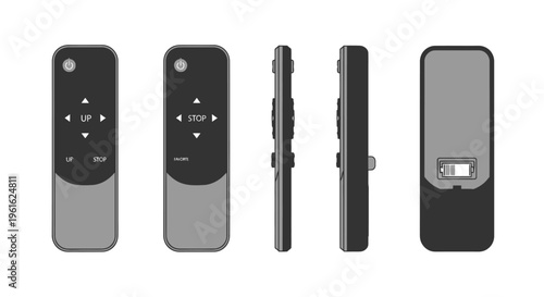 Set of Remote Controls - Front, Side, and Back Views