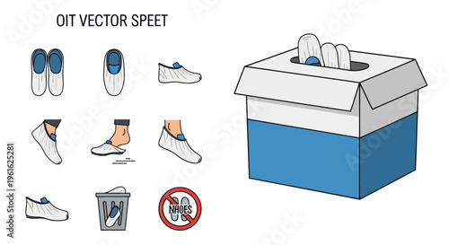 Shoe Covers and Dispenser Icon Set: Cleanliness, Hygiene, and Protection