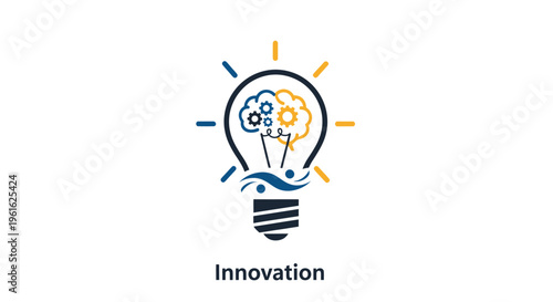 Innovative Idea Light Bulb with Brain Gears and Waves - Concept of Creativity