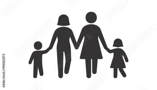 Happy family silhouettes with parents and children