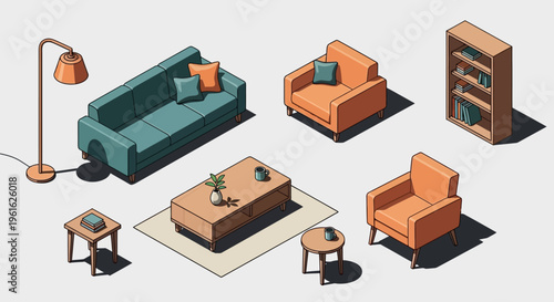 Isometric 3d vector illustration of a modern industrial factory building and office architecture with a business worker standing near an open construction design box