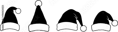 Silhouette of santa claus hat, Christmas santa claus hat vector set
