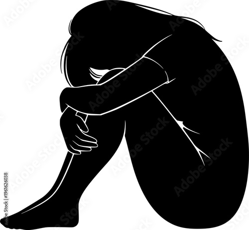 silhouette design of sitting depressed women vector art illustration
