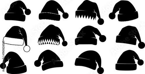 Silhouette of santa claus hat, Christmas santa claus hat vector set
