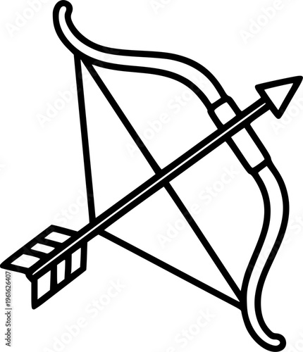 Bow arrow icon. Black outline linear silhouette. Editable strokes. Front side view. Vector
