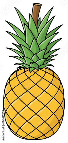 Vibrant Pineapple Illustration with Detailed Texture and Green Crown.