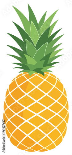 Vibrant Pineapple Illustration with Detailed Texture and Lush Green Crown.