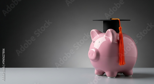 A pink piggy bank wearing a graduation cap, symbolizing savings for education.