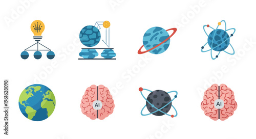 Abstract Icons: Idea, Science, Space, AI, Technology, Innovation, Brain, Earth