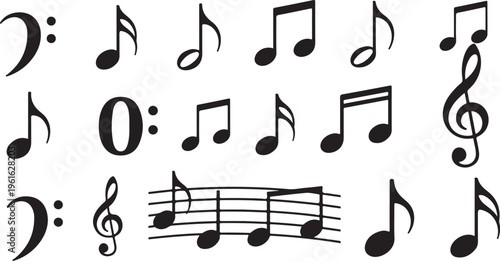 Collection of various musical notes and symbols on white