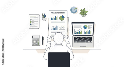Business analysis with charts and graphs on desk, laptop and calculator