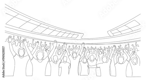 Line Art Crowd Cheering at Sports Stadium Event
